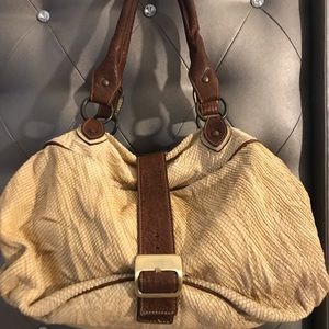 Aleanto Collezioni Beige Snake Print Leather with Brown Trim/made in Italy